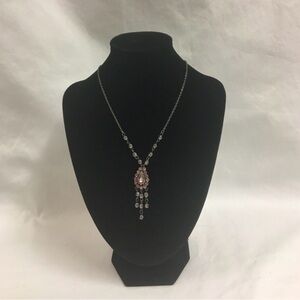 Vintage-Style Pink Crystal Pendant Necklace - Women Jewelry